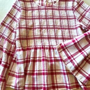 Caslon red and white check peasant boho blouse
